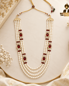 Royal Pearl Mala with Red Stone Work for Groom – Wedding Shingar