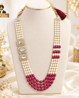 Royal Pearl & Magenta Groom Wedding Mala with Kundan-Style Stone Work | Wedding Shingar