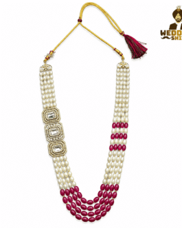 Royal Pearl & Magenta Groom Wedding Mala with Kundan-Style Stone Work | Wedding Shingar