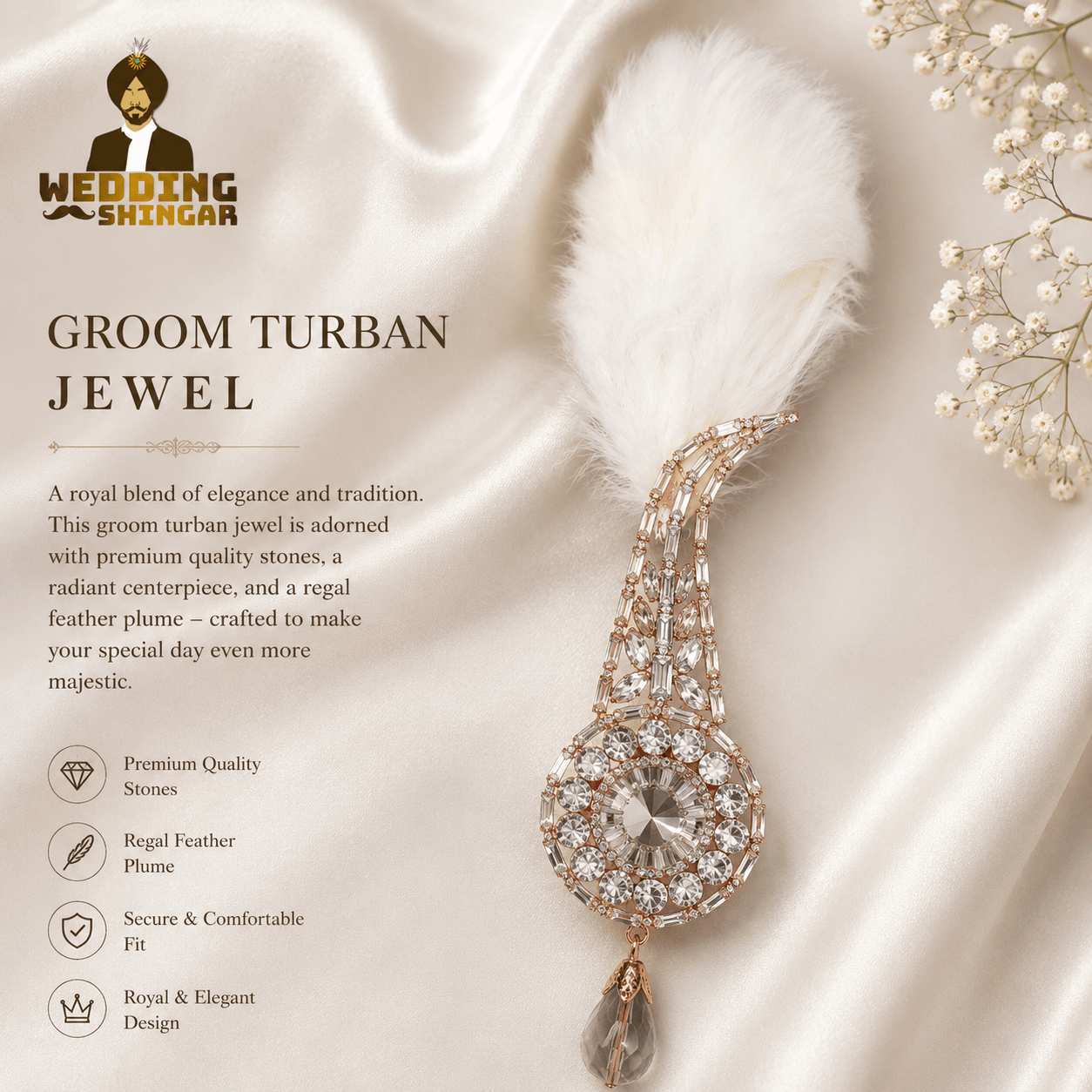 Rose Gold Crystal Feather Kalgi - Image 4