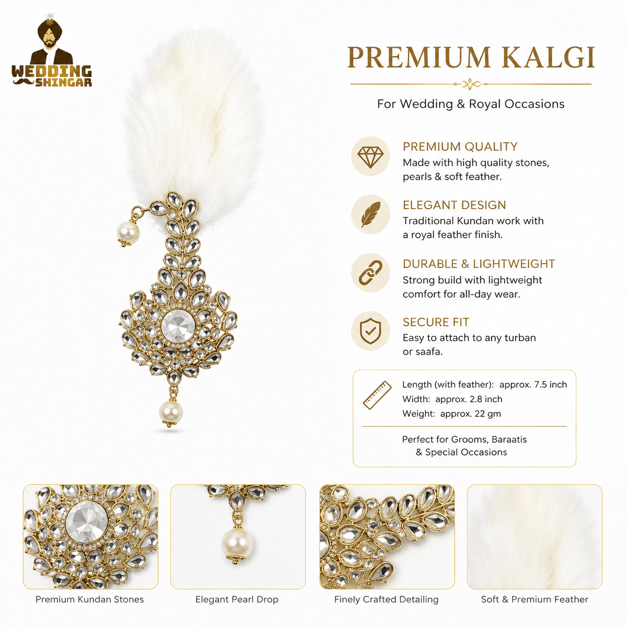 Rajsi Kundan Feather Kalgi - Image 4