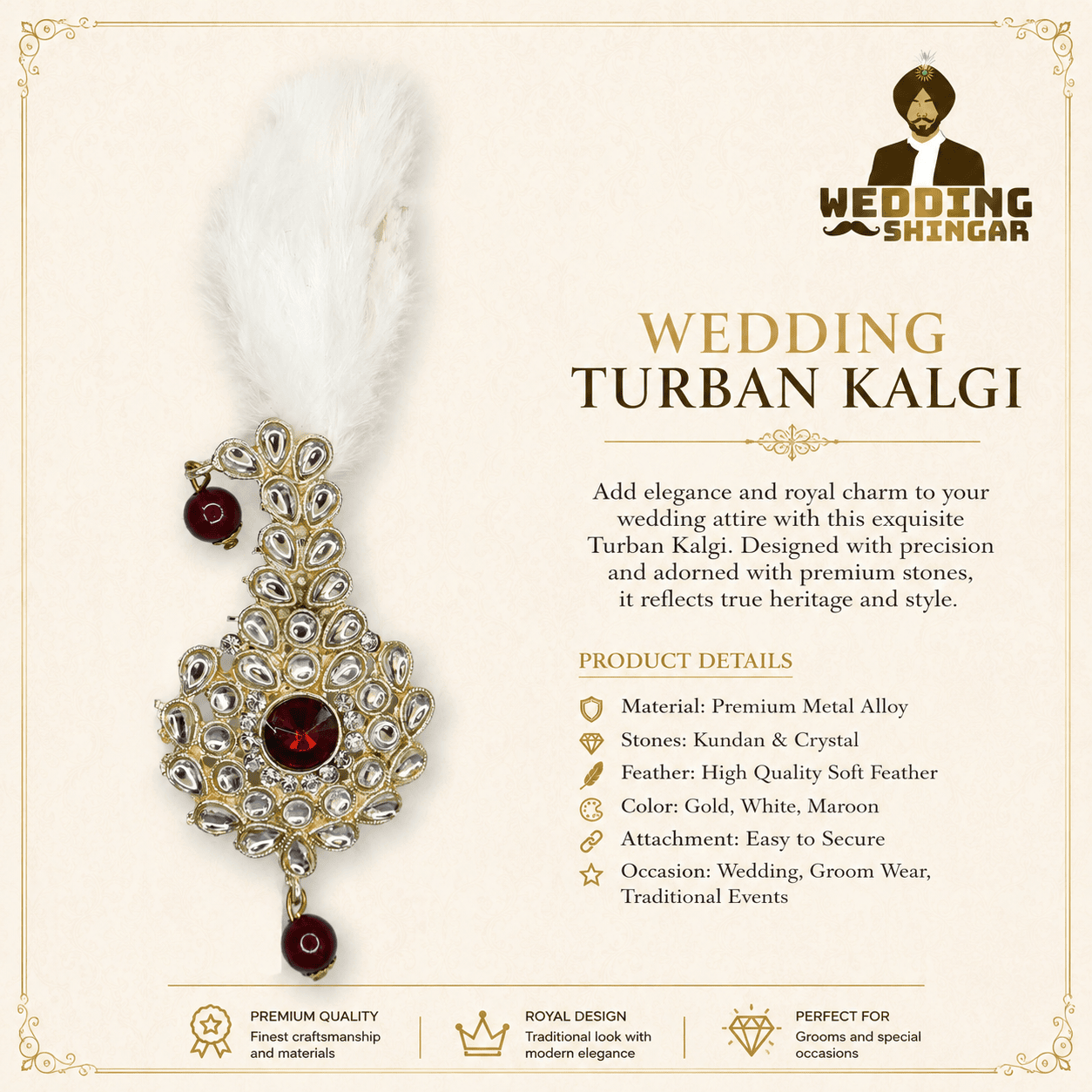 Rajwada Ruby Feather Kalgi - Image 4