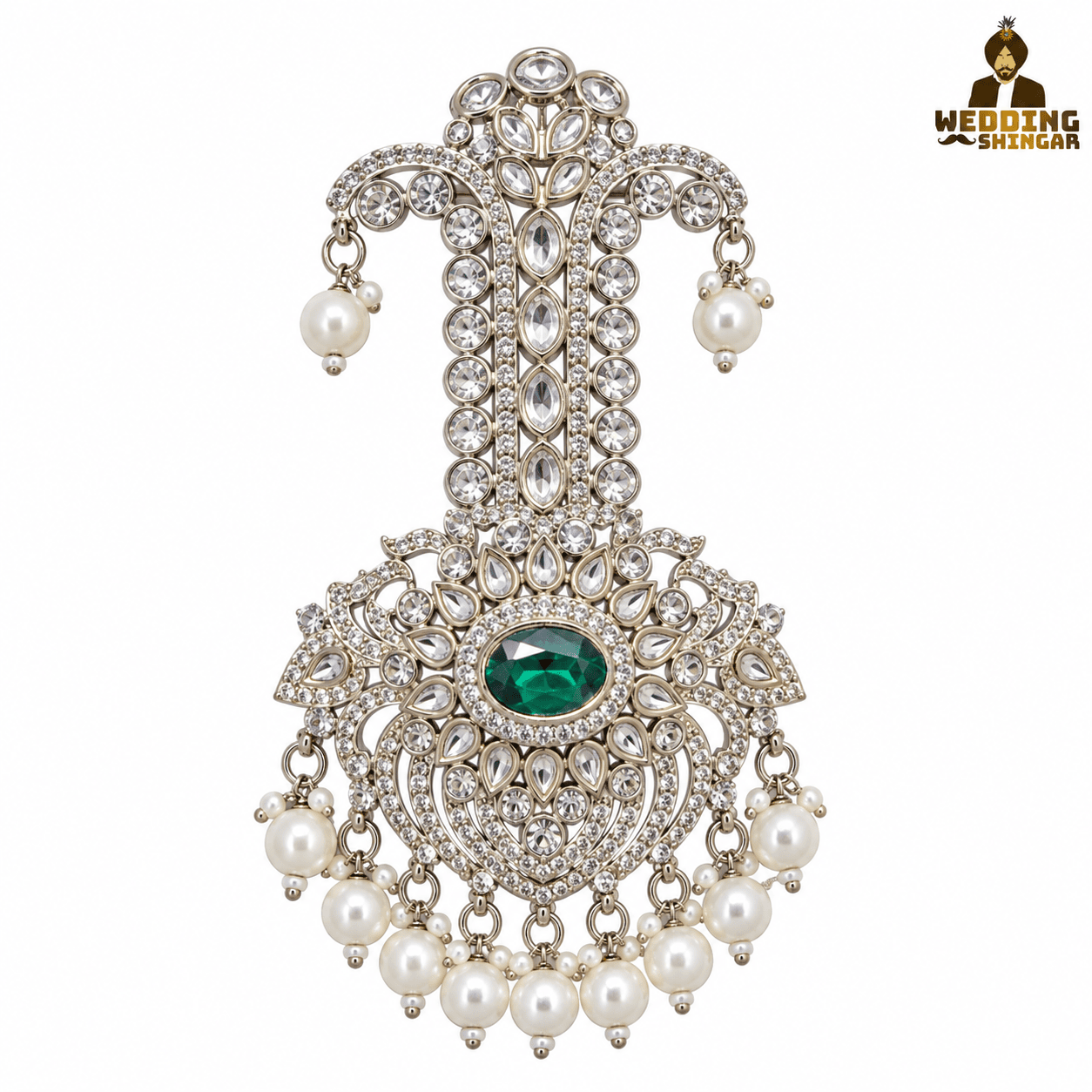 Premium White Feather Groom Kalgi with Green Stone - Image 3