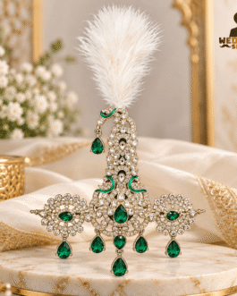 Royal Green Stone Groom Kalgi with White Feather