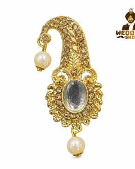 Premium Golden Stone-Studded Safa Kalgi for Wedding Baratis