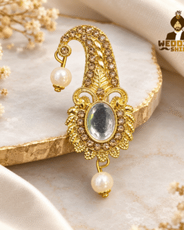 Premium Golden Stone-Studded Safa Kalgi for Wedding Baratis