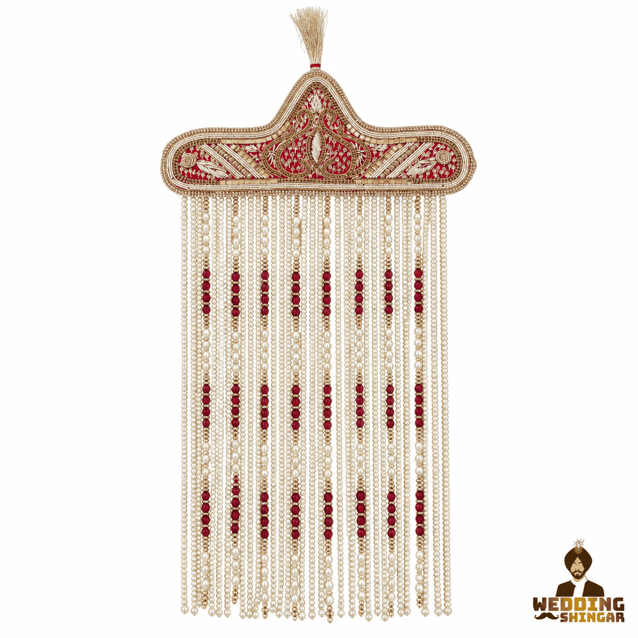 Premium Maroon Pearl Groom Wedding Shera for Safa & Sikh Turban - Image 2